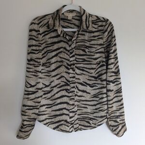 MICHAEL Michael Kors silky tiger print button blouse size small
